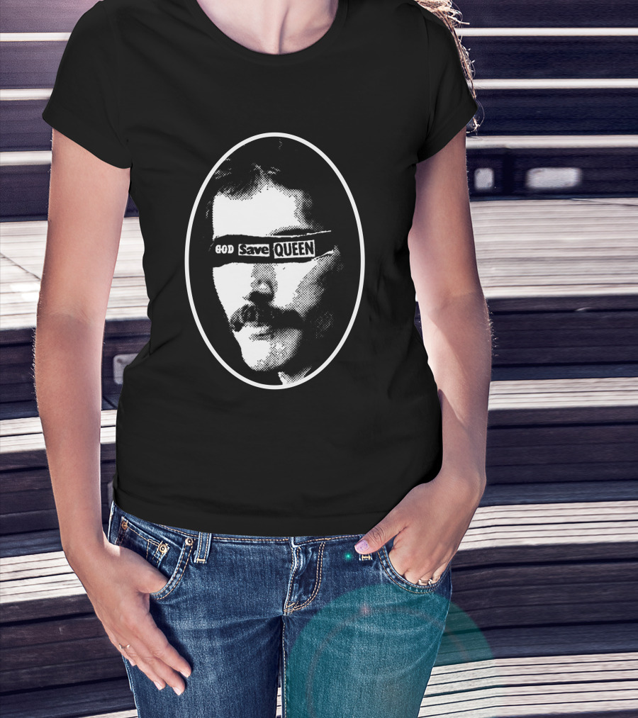 God Save Queen Portrait Oval Black And White T-Shirt