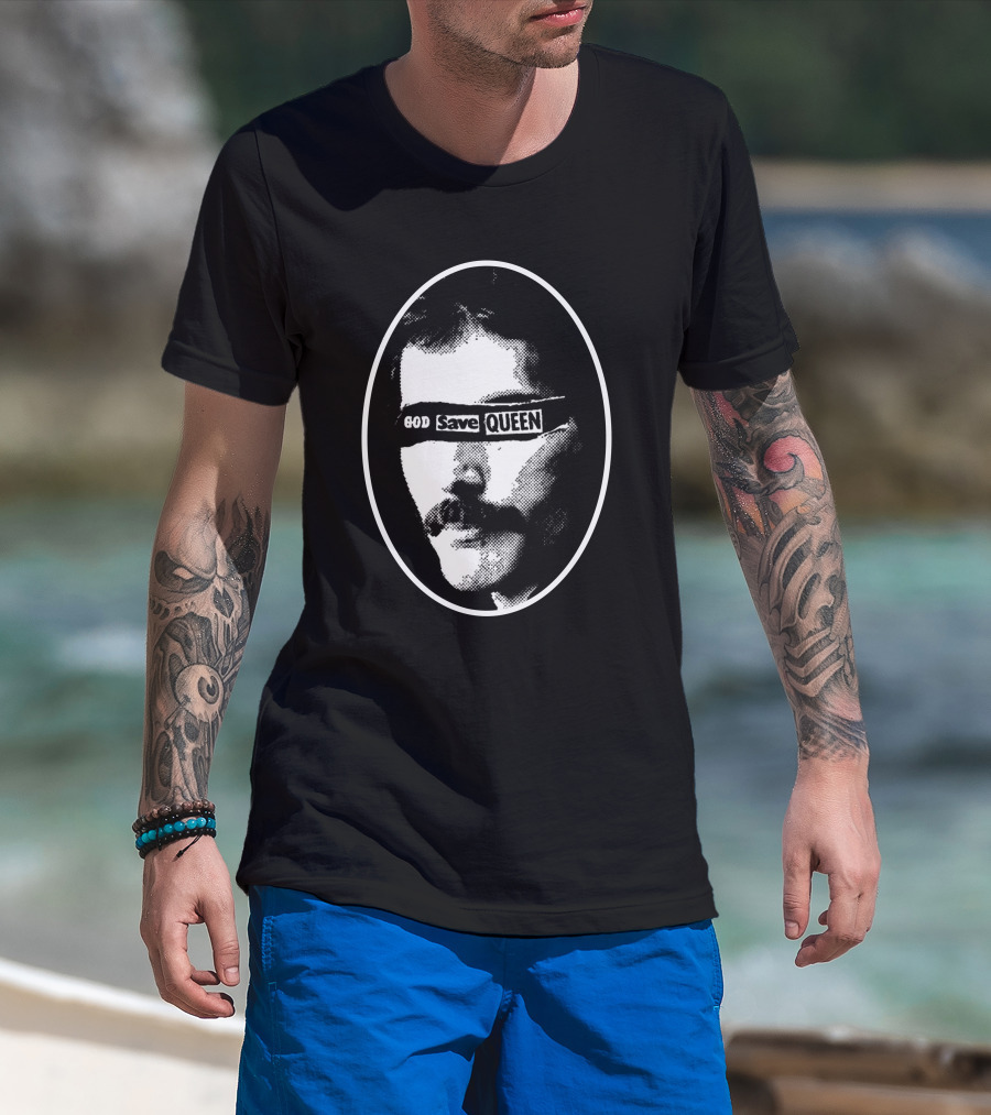 God Save Queen Portrait Oval Black And White T-Shirt