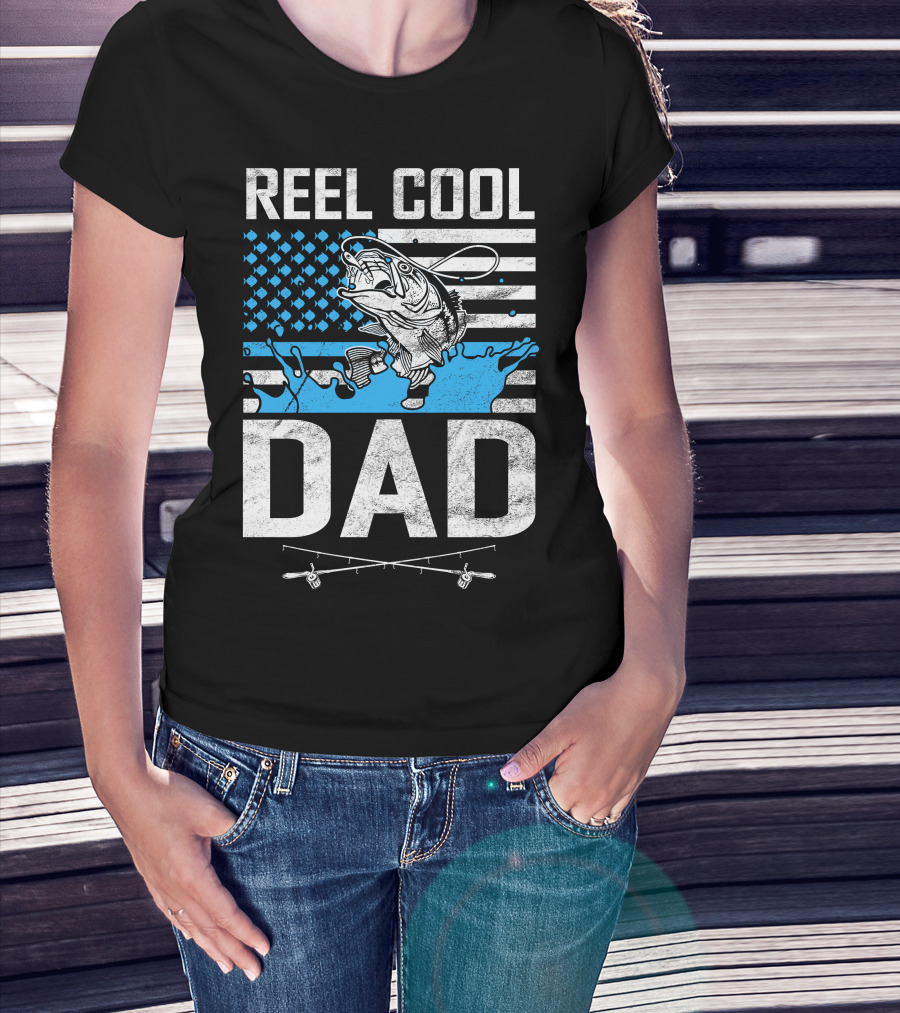 Reel Cool Dad American Flag Fish T-Shirt