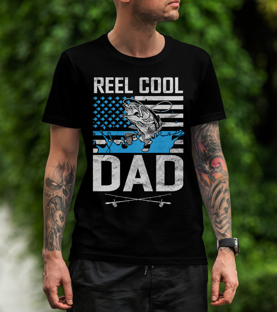 Reel Cool Dad American Flag Fish T-Shirt