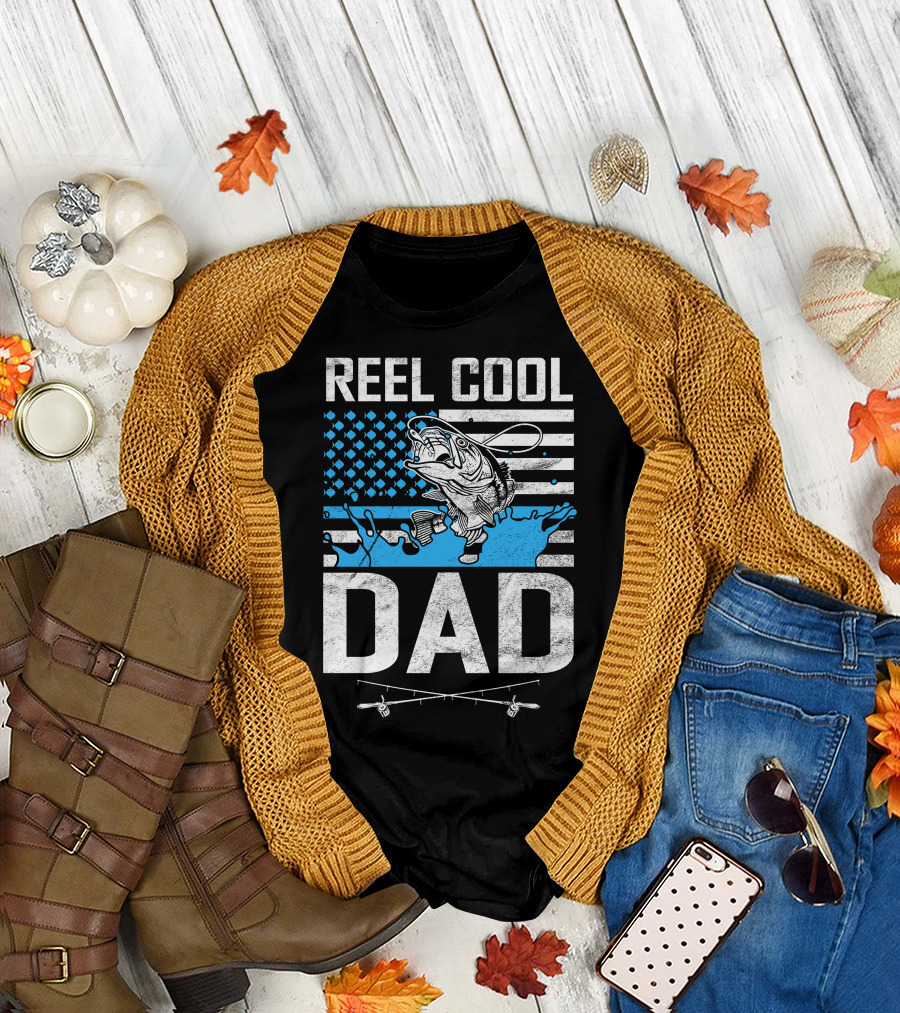 Reel Cool Dad American Flag Fish T-Shirt