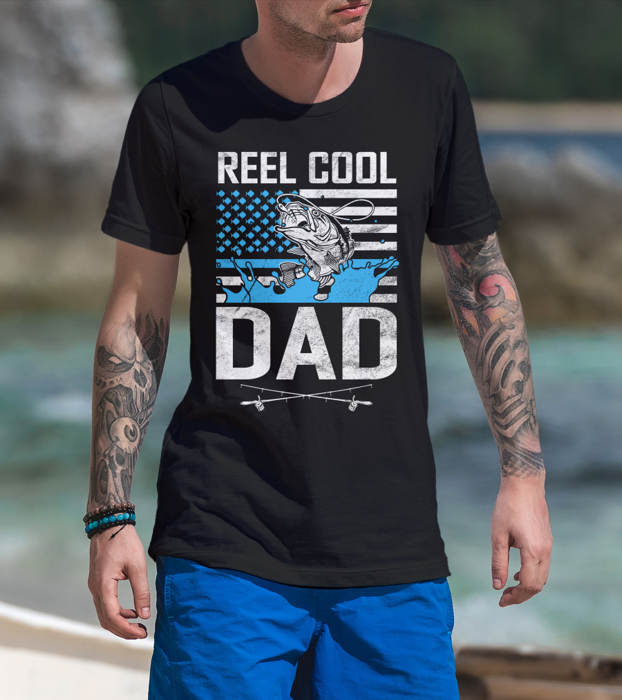 Reel Cool Dad American Flag Fish T-Shirt