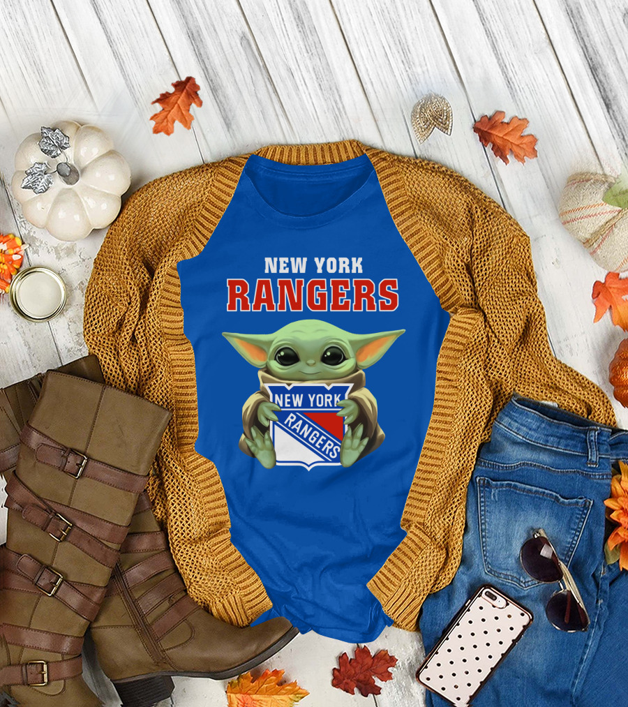 New York Rangers Baby Yoda Holding Team T-Shirt