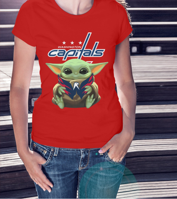 WASHINGTON CAPITALS BABY YODA NHL HOCKEY MANDALORIAN CROSSOVER T-Shirt