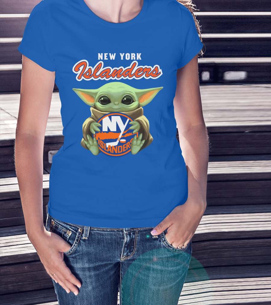 New York Islanders Baby Yoda Holding NY Islanders T-Shirt