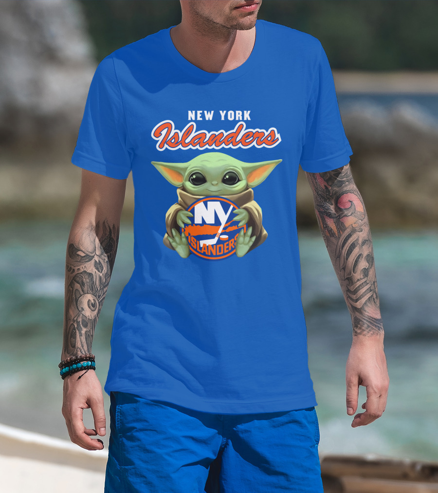 New York Islanders Baby Yoda Holding NY Islanders T-Shirt