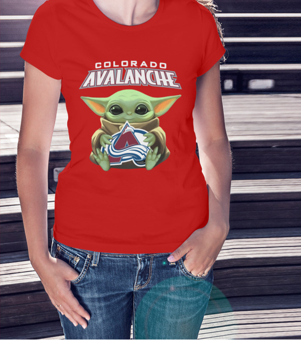 Colorado Avalanche Baby Yoda Holding T-Shirt