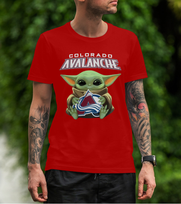 Colorado Avalanche Baby Yoda Holding T-Shirt