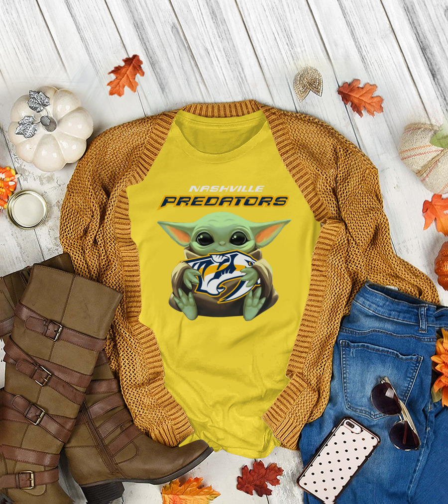Nashville Predators Baby Yoda Hugging T-Shirt