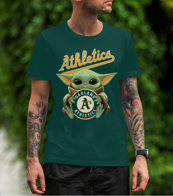 Oakland Athletics Baby Yoda Holding T-Shirt