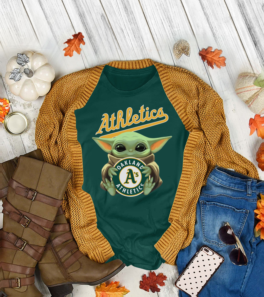 Oakland Athletics Baby Yoda Holding T-Shirt