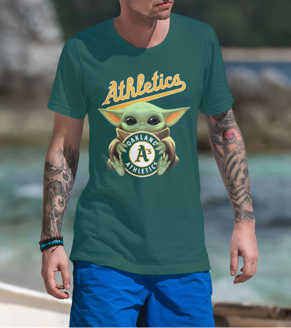 Oakland Athletics Baby Yoda Holding T-Shirt