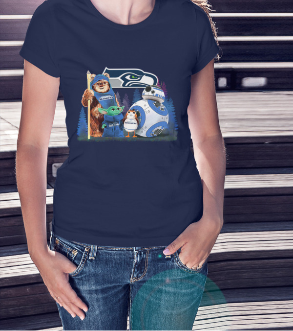 Star Wars Seahawks Ewok Baby Yoda BB-8 Porg Team T-Shirt