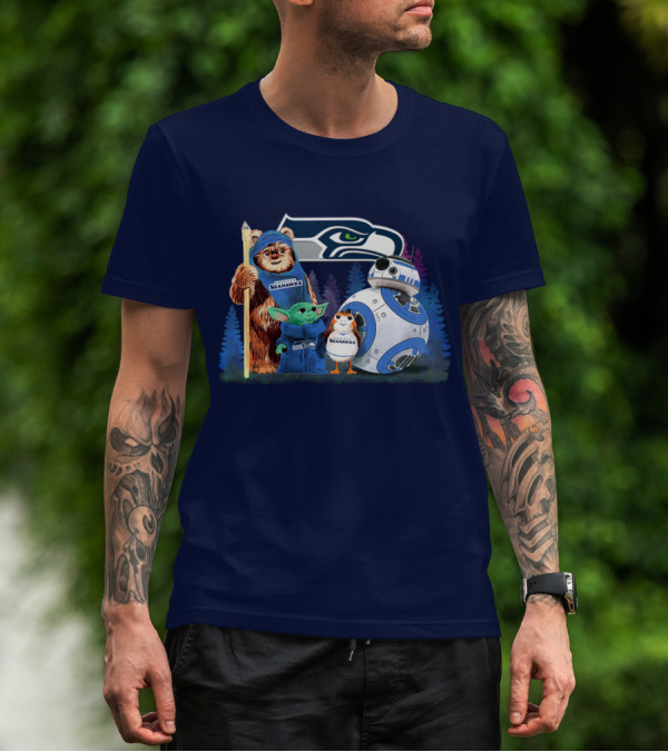 Star Wars Seahawks Ewok Baby Yoda BB-8 Porg Team T-Shirt