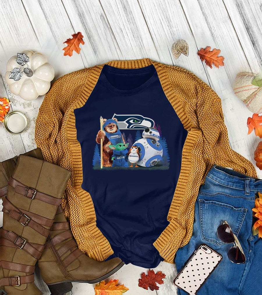 Star Wars Seahawks Ewok Baby Yoda BB-8 Porg Team T-Shirt