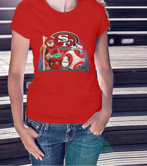 Star Wars SF 49ers Ewok Yoda BB-8 Porg Team Fan Gear T-Shirt