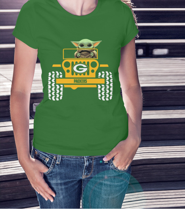 Baby Yoda Driving Green Bay Packers Jeep T-Shirt
