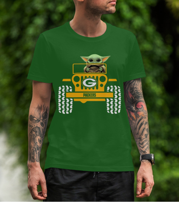Baby Yoda Driving Green Bay Packers Jeep T-Shirt