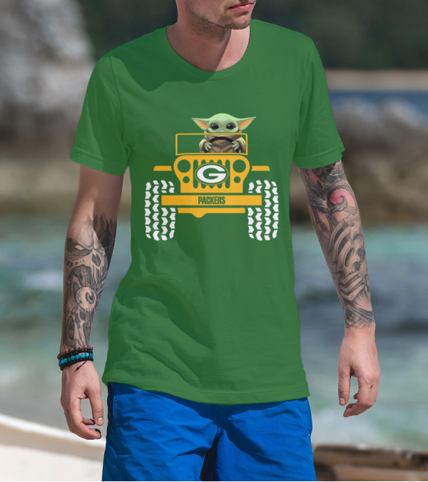 Baby Yoda Driving Green Bay Packers Jeep T-Shirt