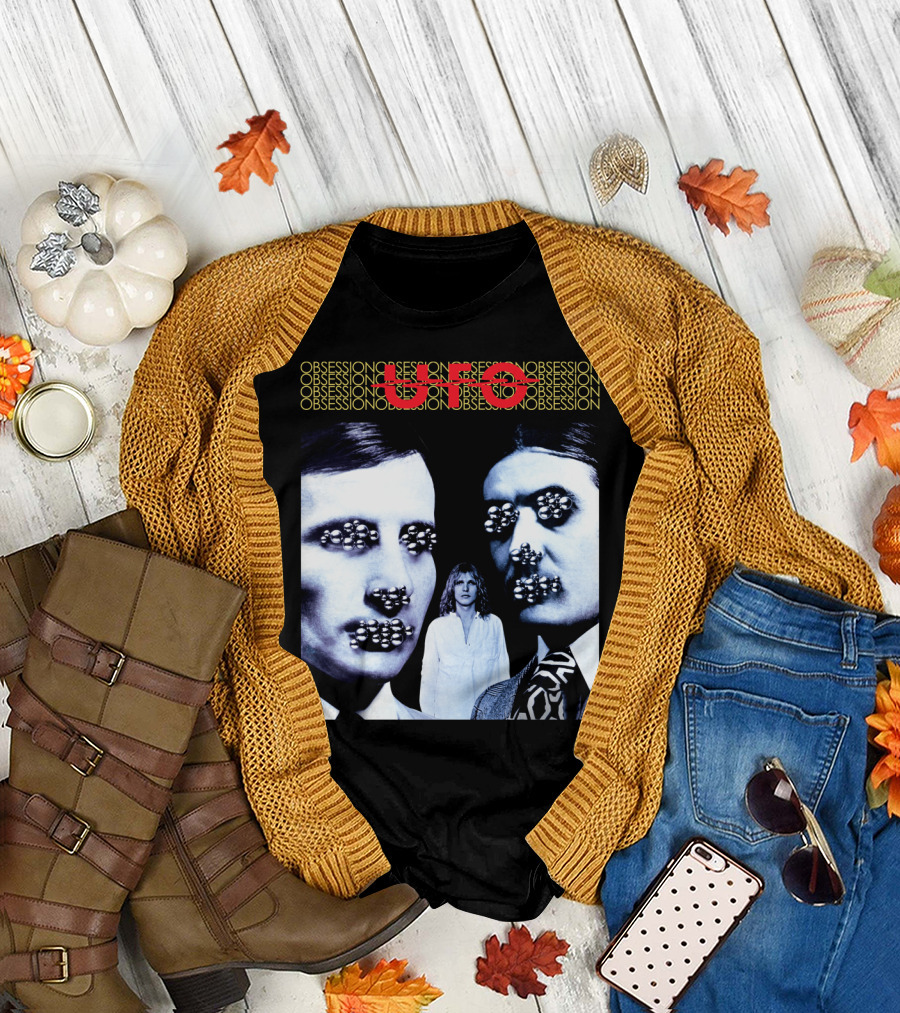 UFO Obsession Faces with Metallic Beads T-Shirt