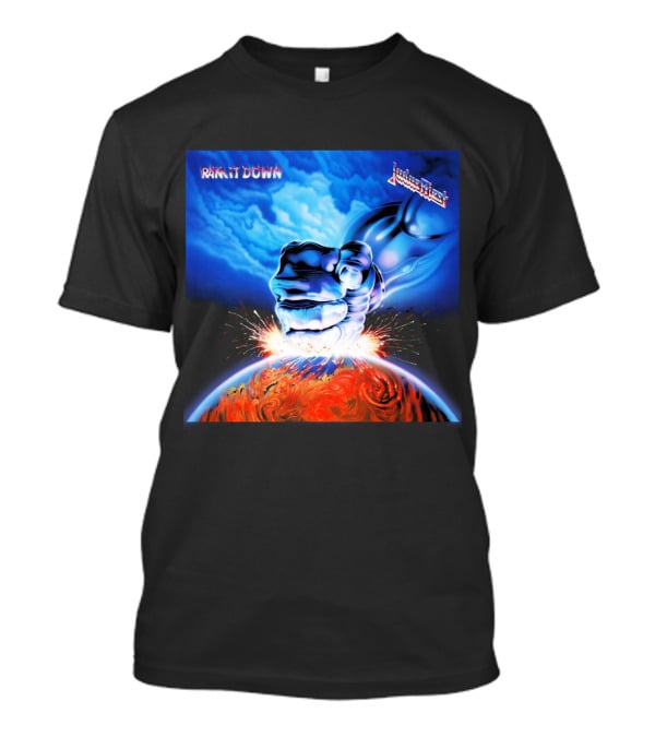 Judas Priest Ram It Down Album Cover Fiery Earth Fist Explosion T-Shirt