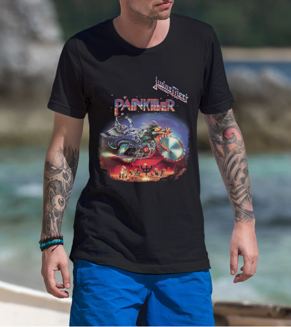 Judas Priest Painkiller Album Cover Art With Metallic Winged Creature And Fiery City Background T-Shirt