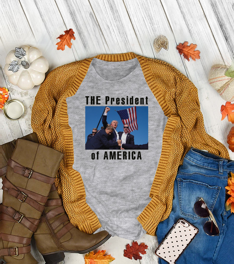THE President of AMERICA Trump with American Flag in Background T-Shirt