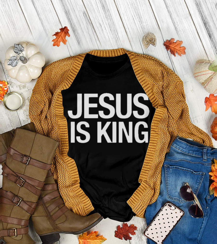 Carew Ellington Jesus Is King Bold White Text Christian Message T-Shirt