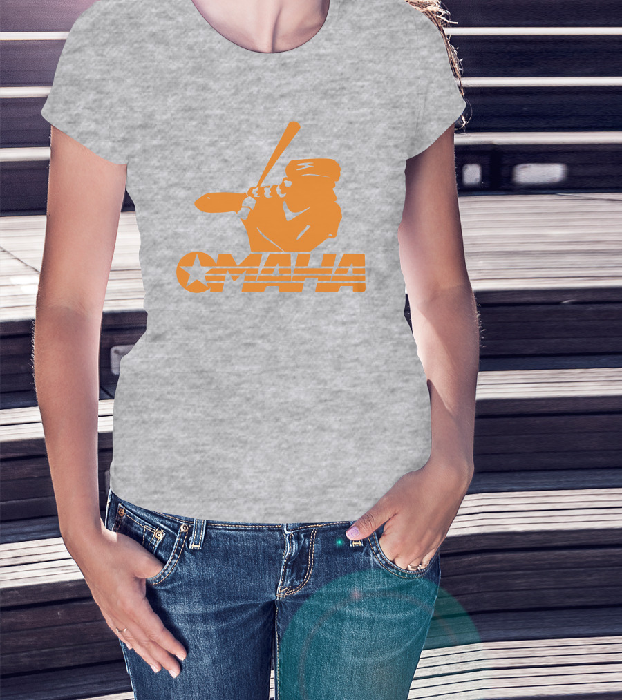 TN Omaha Baseball Silhouette With Star In Orange T-Shirt