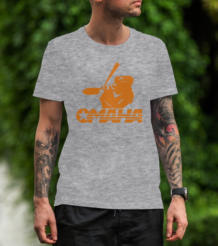 TN Omaha Baseball Silhouette With Star In Orange T-Shirt
