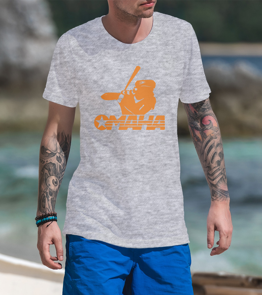 TN Omaha Baseball Silhouette With Star In Orange T-Shirt