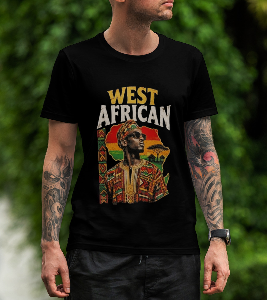 West African Traditional Attire With African Map And Sunset T-Shirt