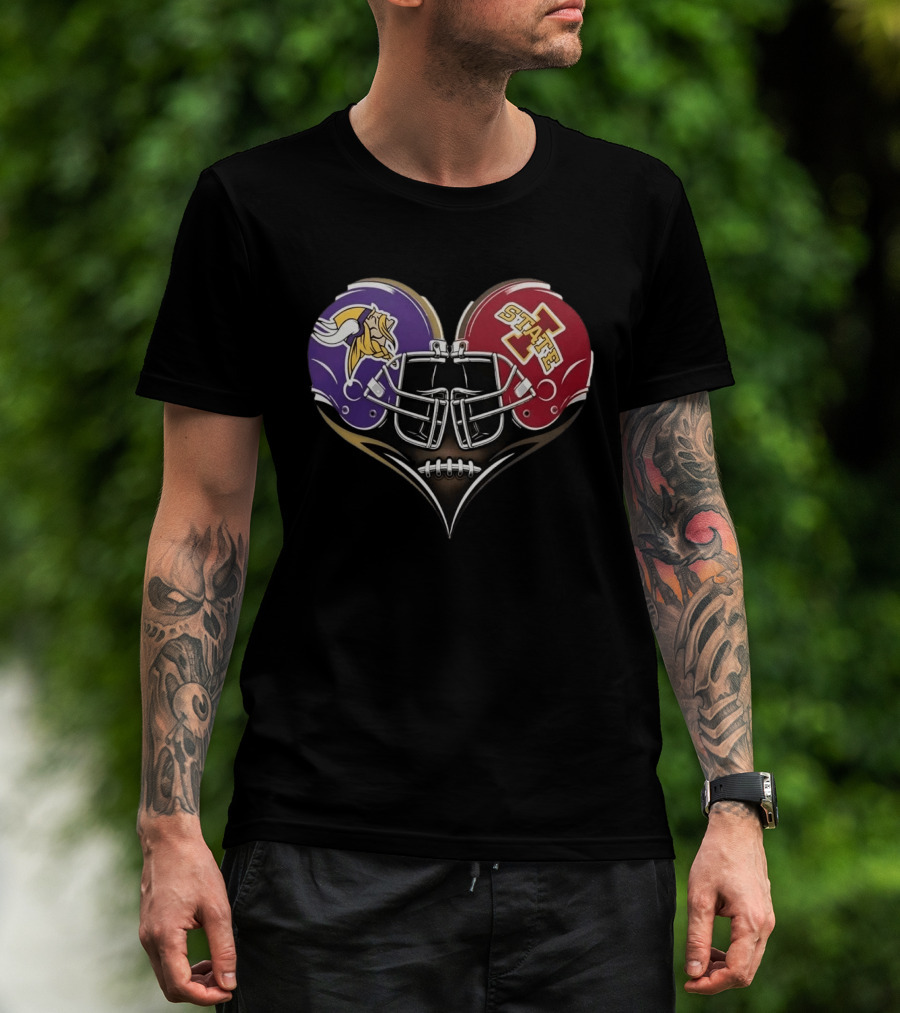 Minnesota Vikings Iowa State Cyclones Helmets Football Heart Fans T-Shirt