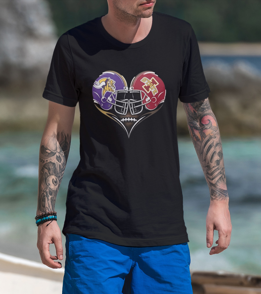 Minnesota Vikings Iowa State Cyclones Helmets Football Heart Fans T-Shirt