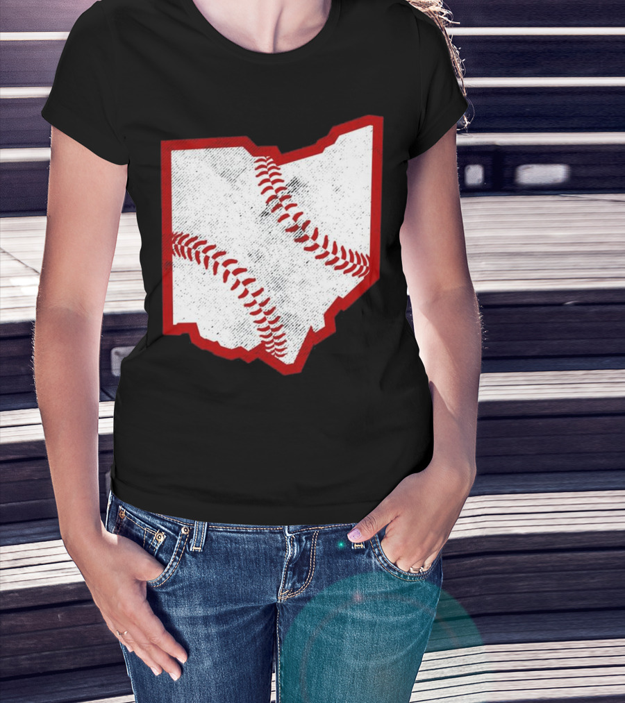Ohio Baseball Map With Red Stitching T-Shirt