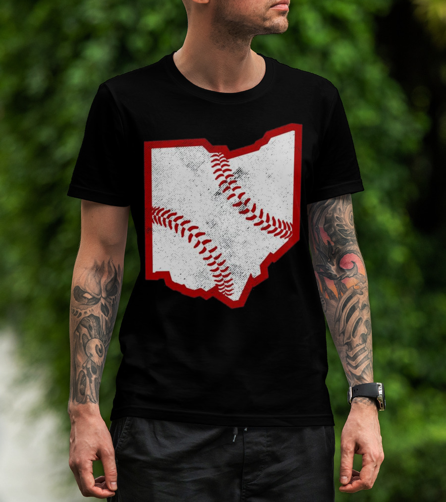Ohio Baseball Map With Red Stitching T-Shirt