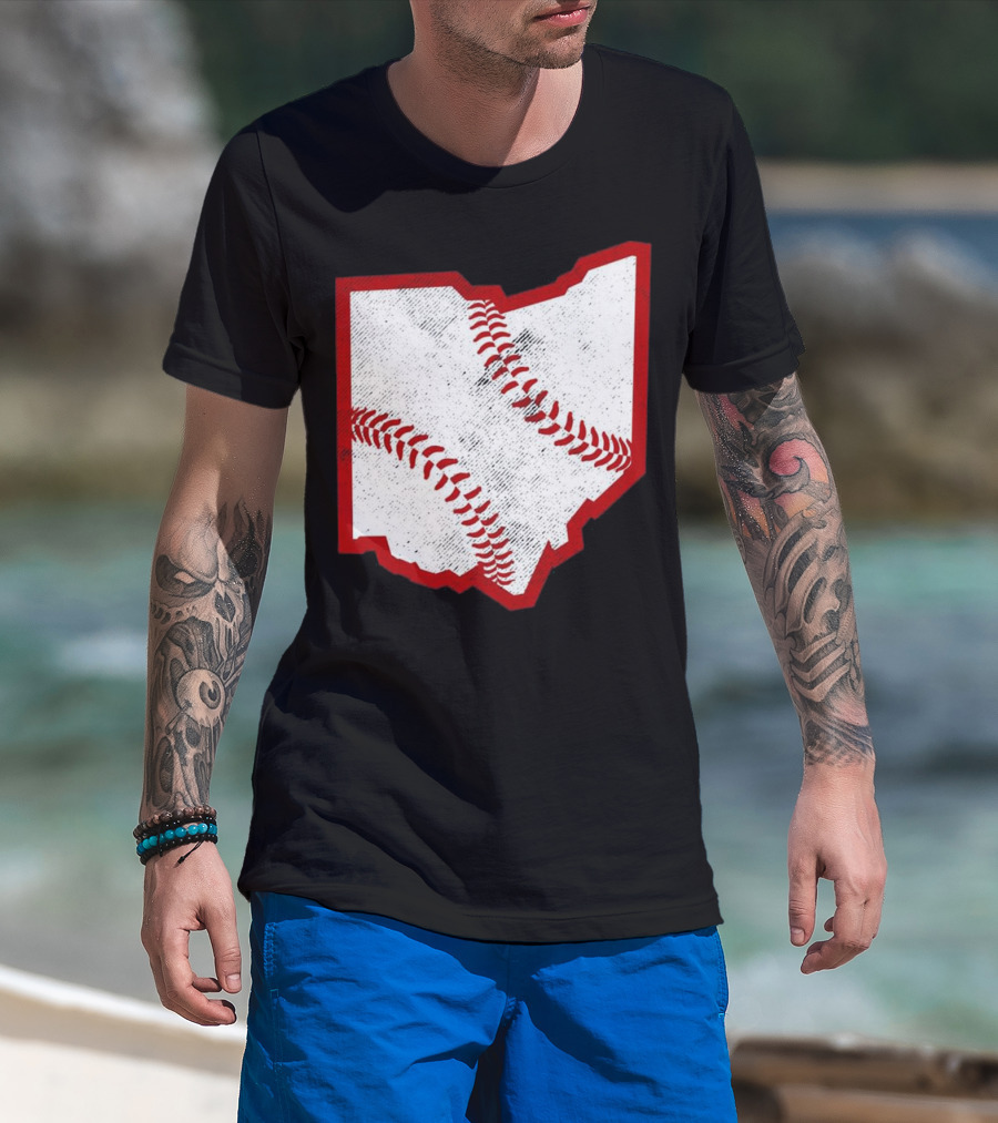 Ohio Baseball Map With Red Stitching T-Shirt