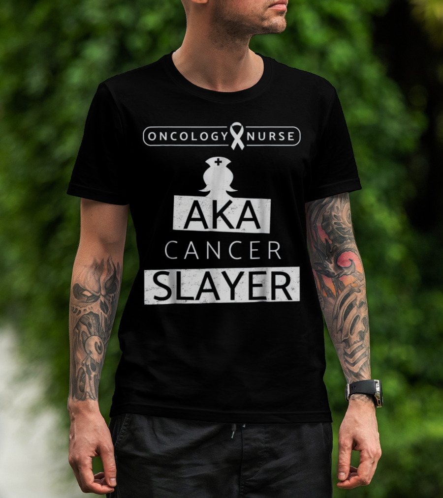 Oncology Nurse Ribbon AKA Cancer Slayer Bold Empowering Text T-Shirt