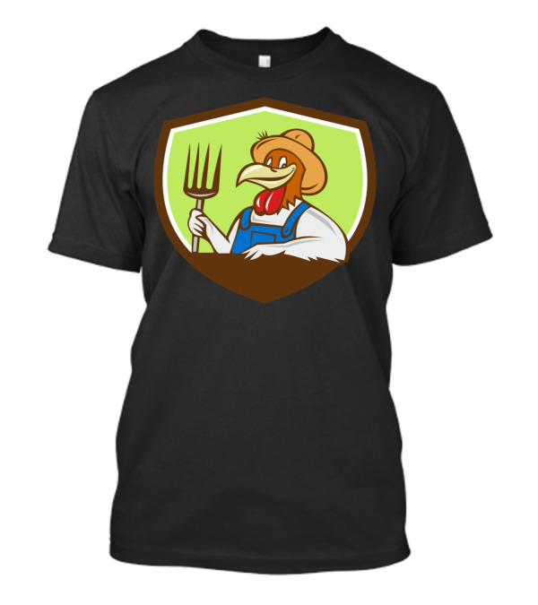 Chicken Farmer Crest With Pitchfork And Hat T-Shirt