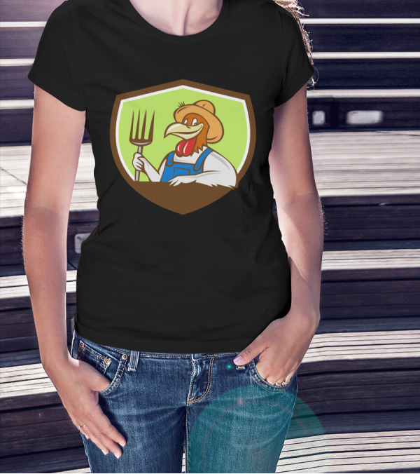 Chicken Farmer Crest With Pitchfork And Hat T-Shirt