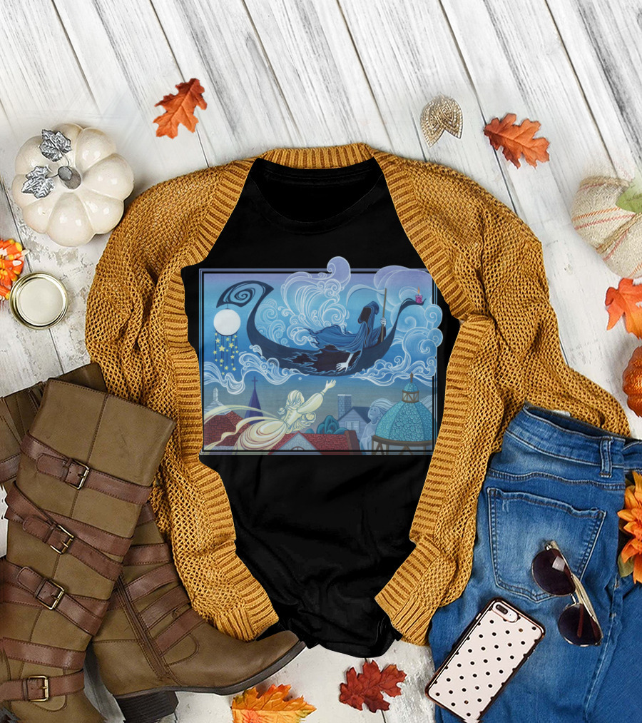 Crossing Over T Spirited Journey Under Moonlit Skies T-Shirt