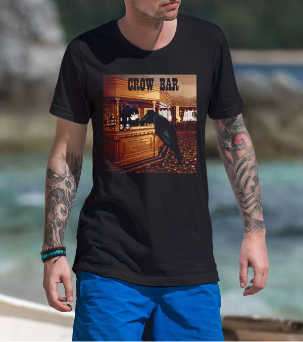 CROW BAR Vintage Pub Scene With Drinking Crow T-Shirt