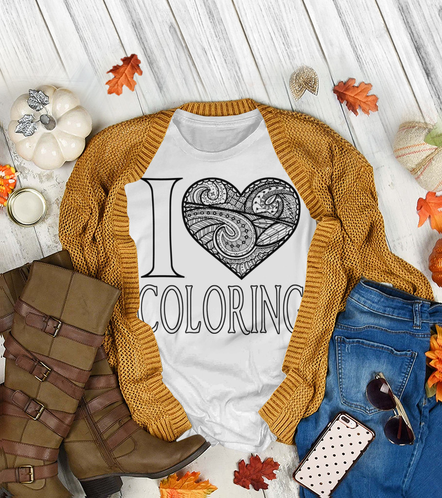 I Love Coloring Detailed Heart T-Shirt