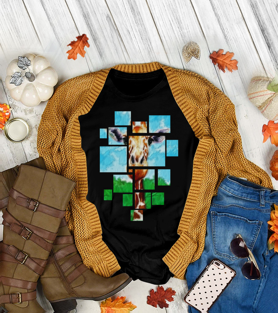 I Love Giraffes Puzzle Blocks Sky Grass T-Shirt