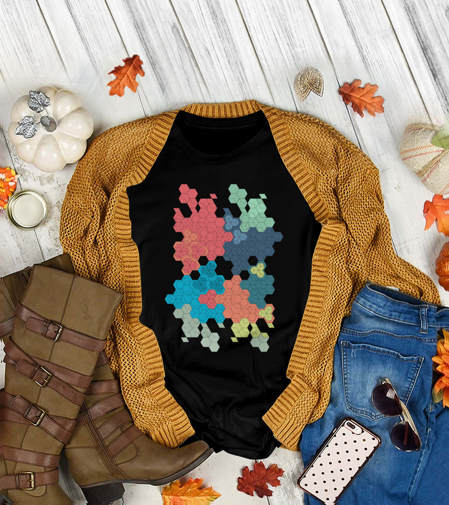 Geometric Colored Hexagon Cluster Pattern A T-Shirt