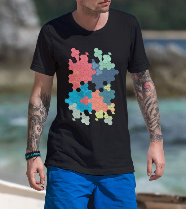 Geometric Colored Hexagon Cluster Pattern A T-Shirt