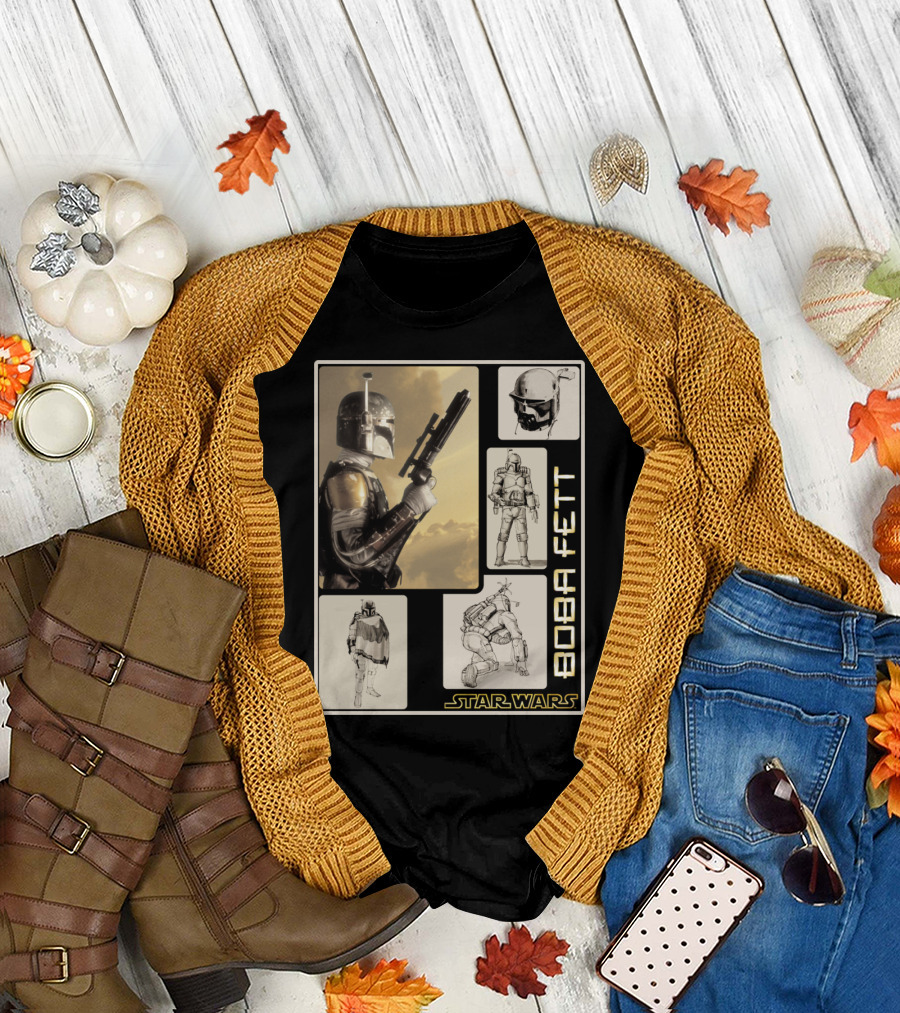 Star Wars Boba Fett Detailed Retro Montage T-Shirt