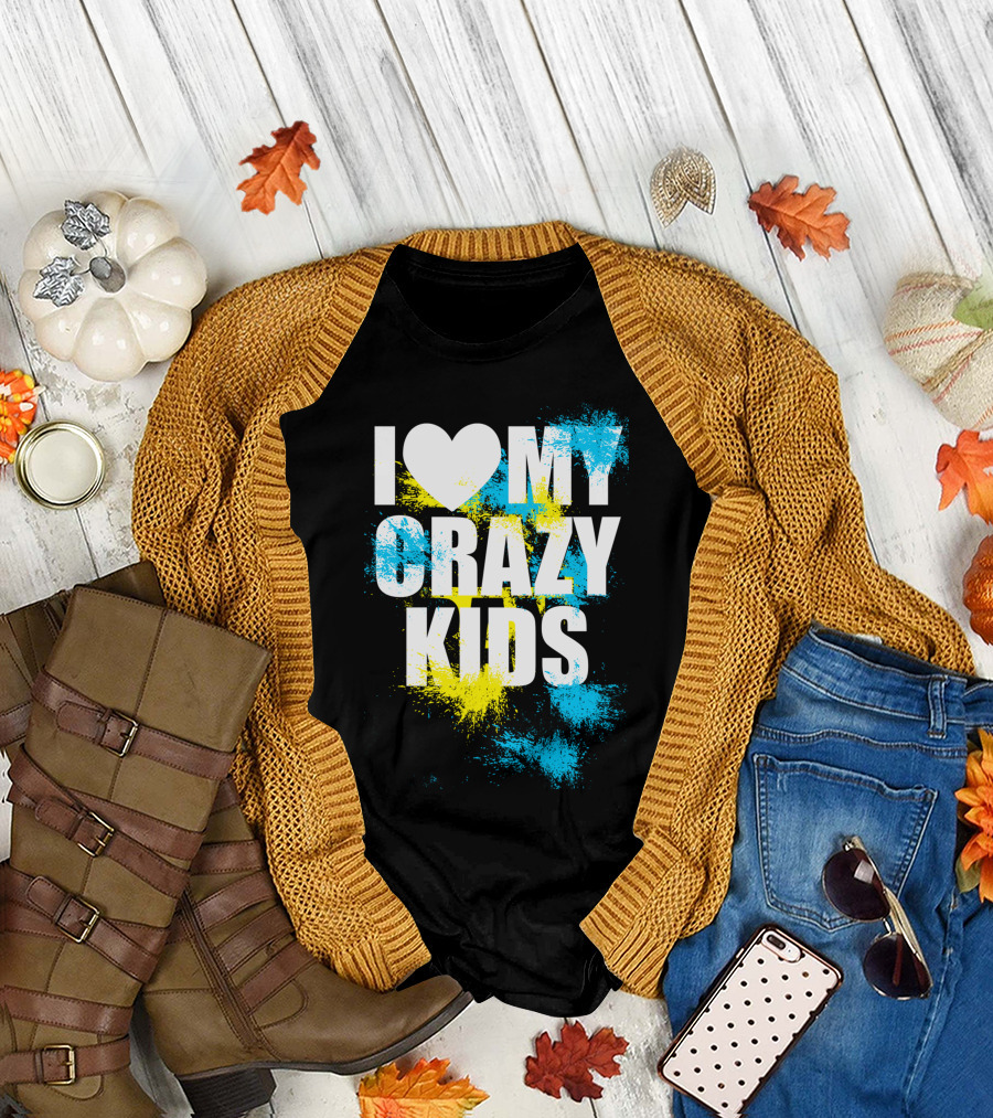 I Love My Crazy Kids Colorful Paint Splatter White Lesca T-Shirt