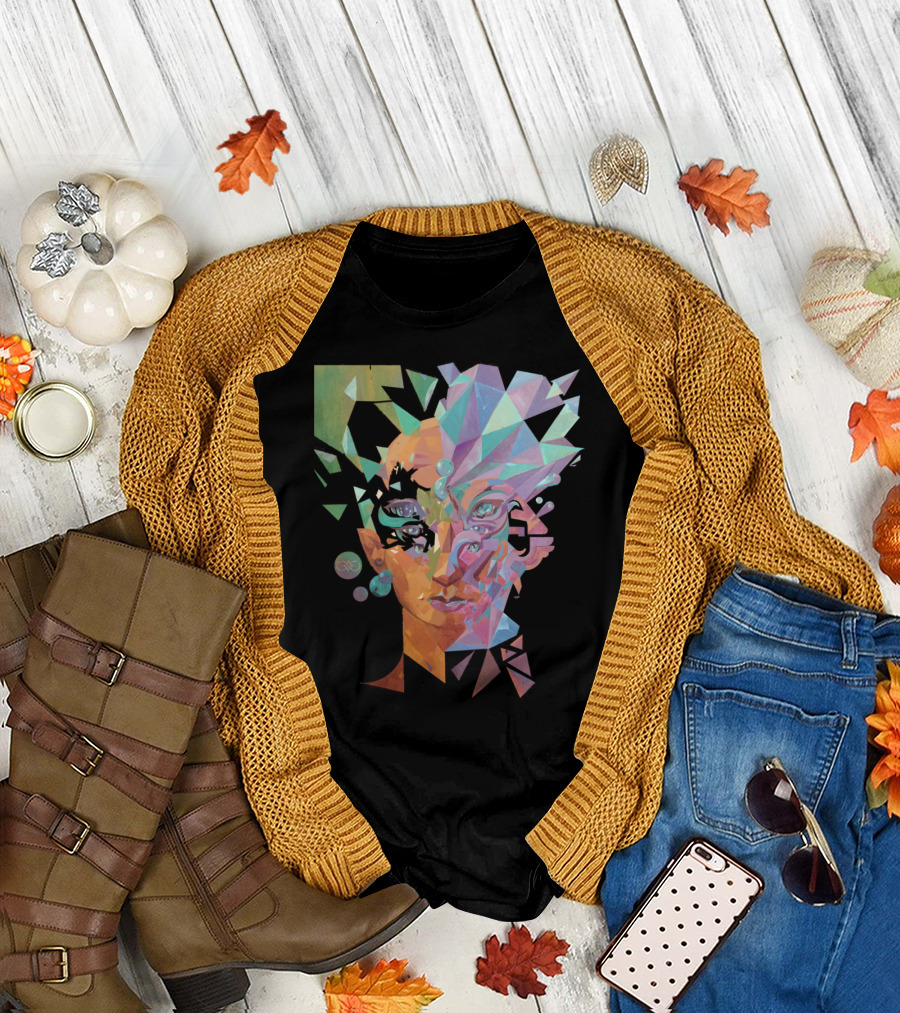 Crystal Cat Goddess Geometric Face T-Shirt