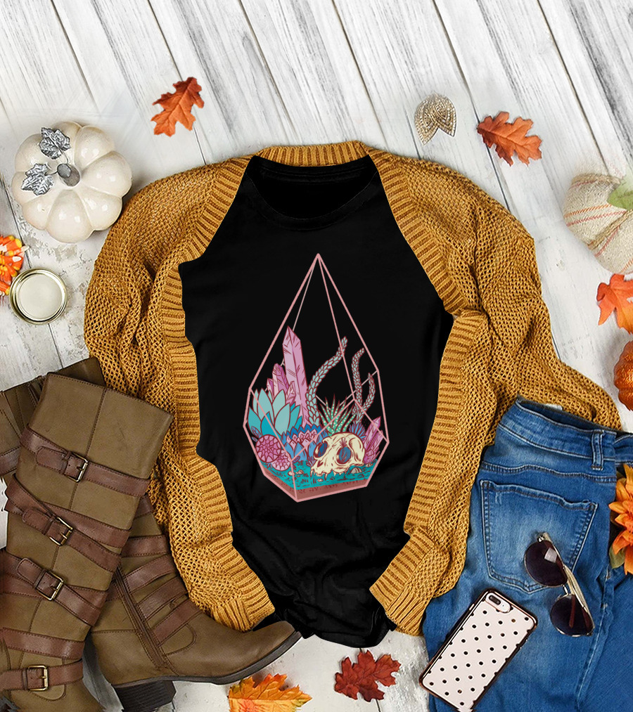 Crystal Succulent Skull Terrarium Nature T-Shirt